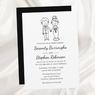 Convites Noiva Noivo Cartoon Caprichoso Casamento Preto 