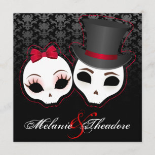 Convites Noiva & noivo Skullies (vermelho)
