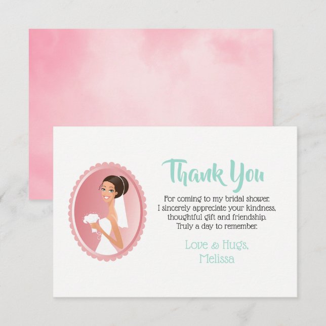 Convites Noiva num véu com Obrigados Chás de panela Buquês (Frente/Verso)