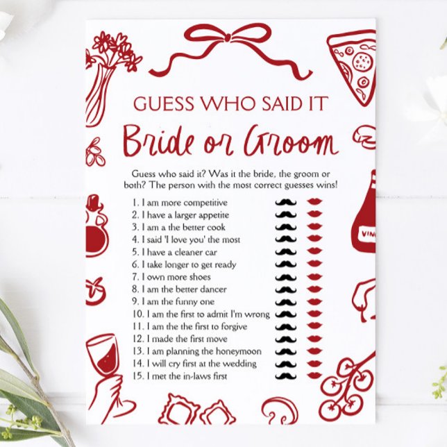 Convites Noiva ou Noivo Italiano Amoroso Jogo de Chá de Beb (Amore Italian Bride or Groom Bridal Shower Game)