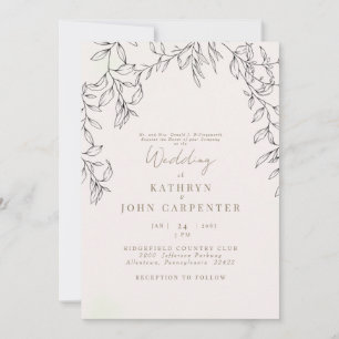 Convites Noiva Pais Casamento Texto Dourado Folhagem Rosa