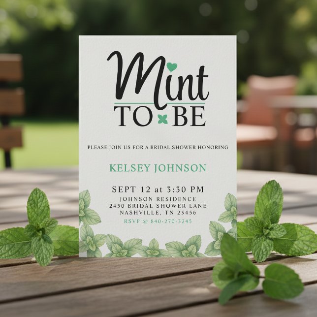 Convites Noiva Para Ser Chá de Fraldas de Hortelã (Mint to Be Mint Leaf Bridal Shower Invitation
)