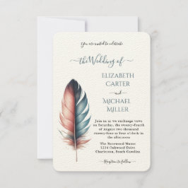 Convites Noiva Pena Romântica Rosa Poeira Teal