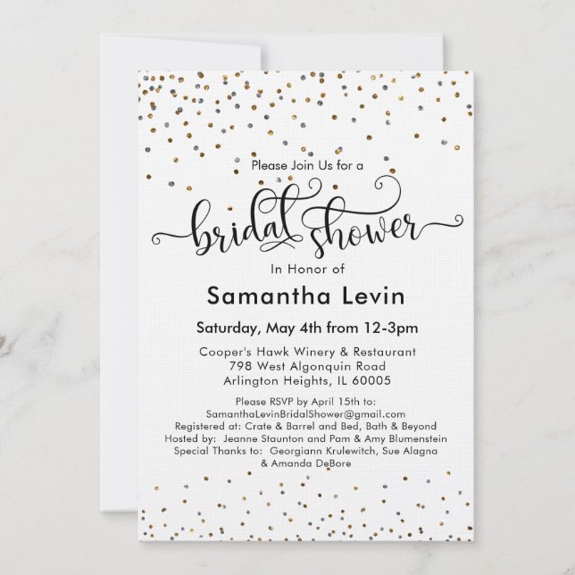 Convites Noiva Personalizada Dourado Prata Confete (Frente)
