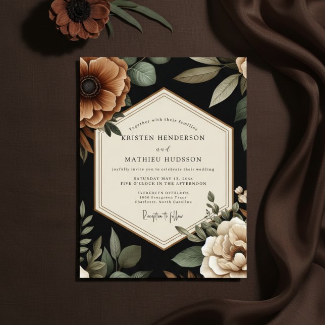Convites Noiva Romance Floral Âmbar Outono (Criador carregado)