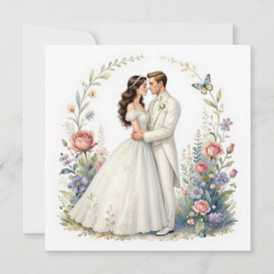 Convites Noiva Romântica Noivo Floral Casal de Noivos Elega
