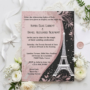 Convites Noiva Romântica Prateada Noite Parisiense Rosa Cor