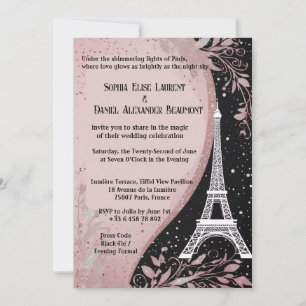 Convites Noiva Romântica Prateada Noite Parisiense Rosa Cor