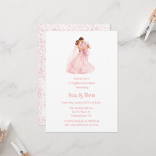 Convites Noiva Rosa & Casais Dançando Bolo de Casamento