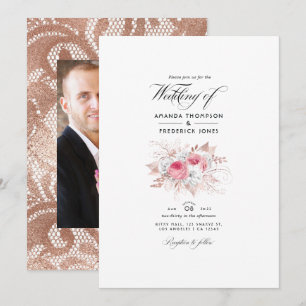 Convites Noiva Rosa e Dourado Rosa Floral e Casamento de Re