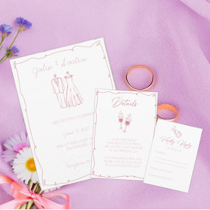 Convites Noiva-rosa-esbranquiçada Desenhada e Casamento de
