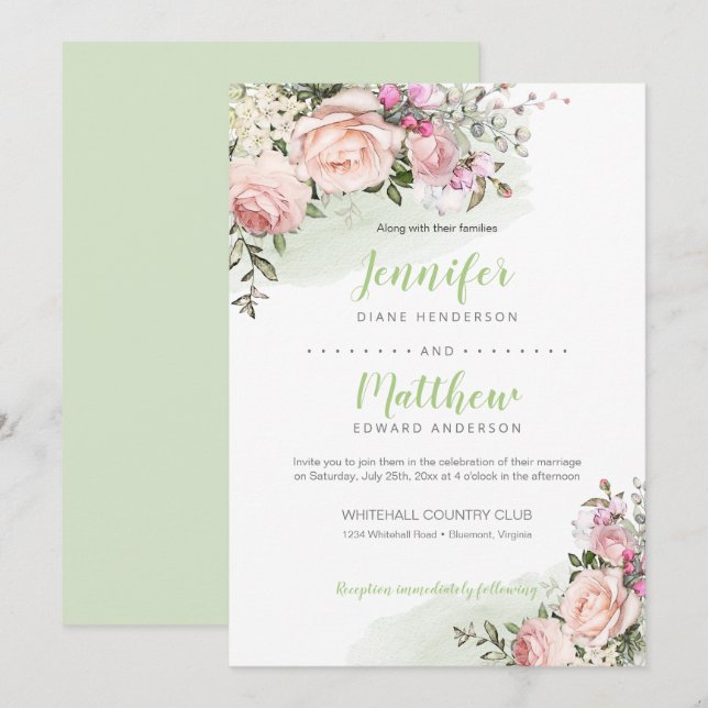 Convites Noiva Rosada | Fundo Verde | Casamento (Frente/Verso)