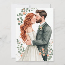 Noiva ruiva e noivo de cabelo escuro casamento