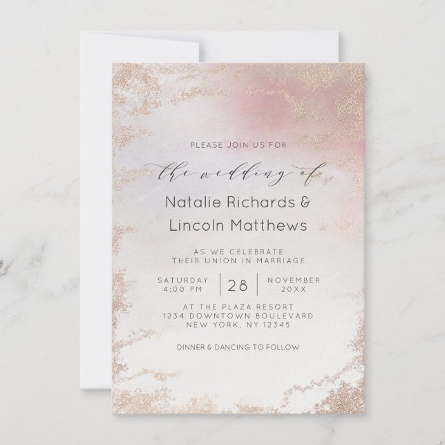 Convites Noiva Script Folheado Congelado Rosa Ombre Casamen (Frente)