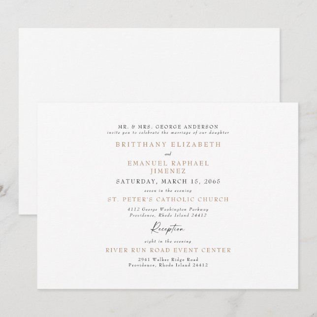 Convites Noiva Simples Branco & Ouro Pais Casamento  (Frente/Verso)