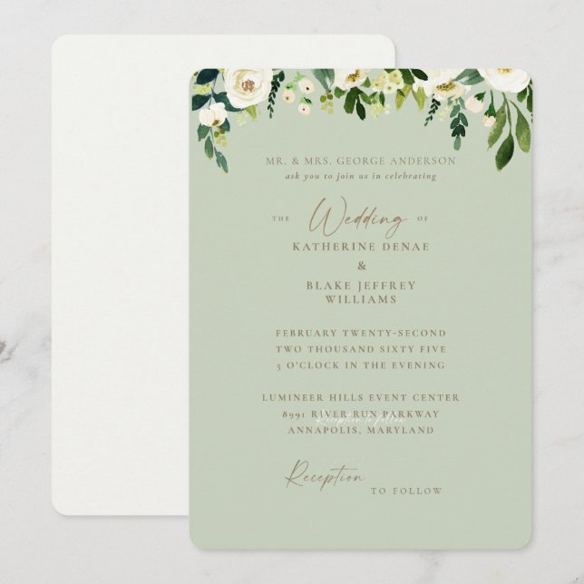 Convites Noiva Simples Floral Branco Pais Casamento  (Frente/Verso)
