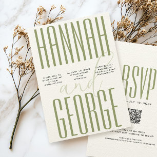 Convites Noiva Simples Moderna em Verde Sage e Ecru com Cód