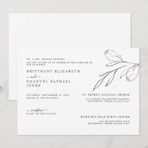 Convites Noiva Simples Pais de Branco Casamento Desenhado à