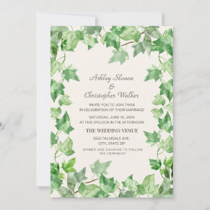 Convites Noiva Verde Elegante Folhas de Hera Creme Casament