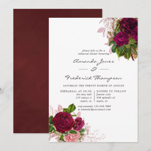 Convites Noiva Vintage Chic Rosa e Borgonha Jantar de Ensai