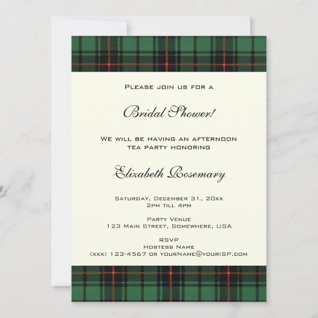 Convites Noiva Vintage, Padrão Tartan Davidson (Frente)