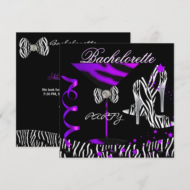 Convites Noiva Zebra Cocktail Roxo (Frente/Verso)