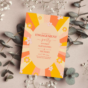 Convites Noivado amarelo-alaranjado da série 70 retrô Groov
