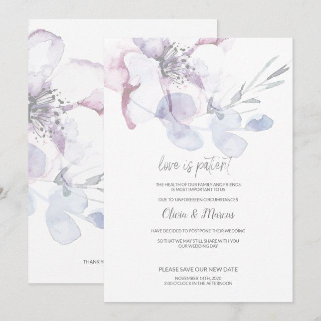 Convites Noivado Amor Flor de Maçã é Paciente Adiamento do  (Frente/Verso)