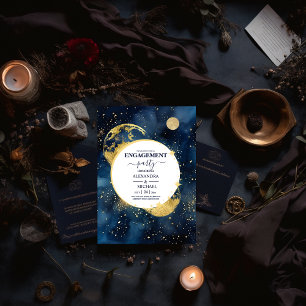 Convites Noivado Aquarela Azul Mystic Midnight Dourado