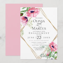 Convites Noivado Aquarela Papoulas Rosa