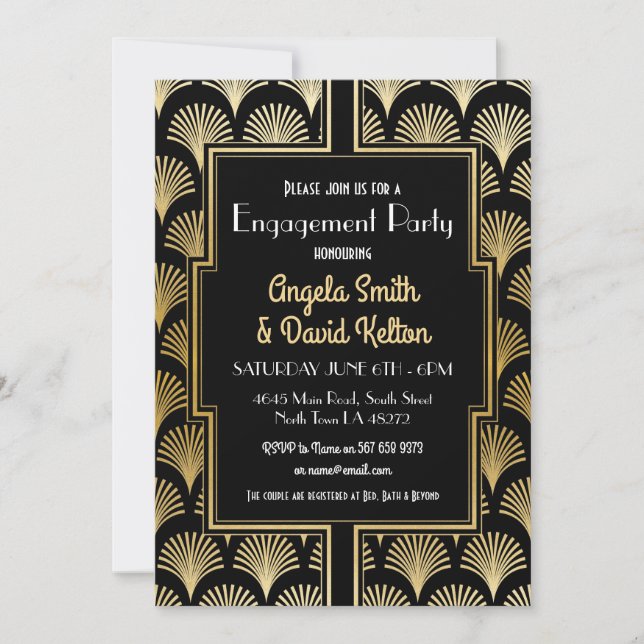 Convites Noivado Art Deco Gatsby 1920 OURO (Frente)