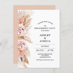 Convites Noivado Blush Floral Boho Pampas Grass