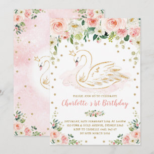 Convites Noivado bonito de Swan / Blush Dourado Floral Girl