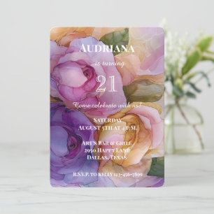 Convites Noivado bonito Púrpura Dourado e Rosa