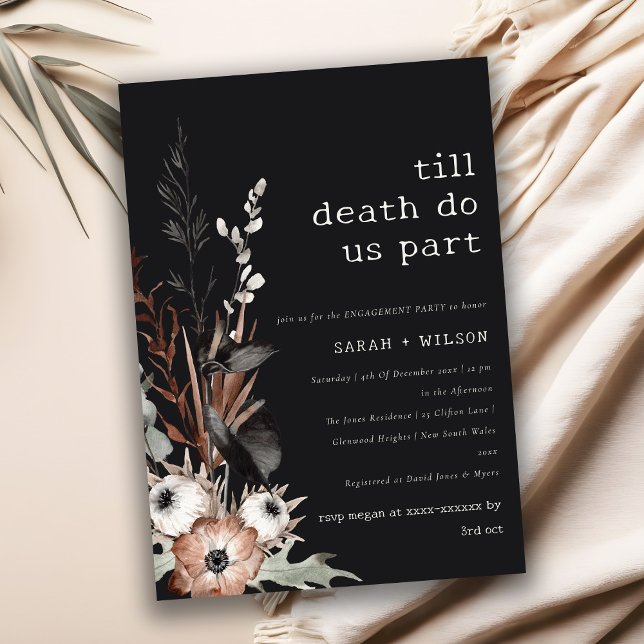 Convites Noivado Botânico Preto-Ferrugem Boho (Criador carregado)