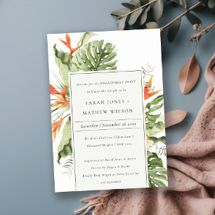 Convites Noivado Botânico Tropical Laranja Verde Folha