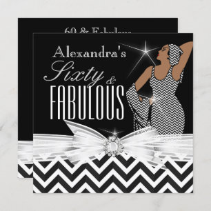 Convites Noivado Branco Glamorous Fabuloso 60 Chevron Black
