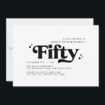 Convites Noivado branco preto mínimo 50 anos<br><div class="desc">50º Aniversário convida o moderno e mínimo design de tipografia simples e retrô preto e branco</div>