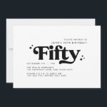 Convites Noivado branco preto mínimo 50 anos<br><div class="desc">50º Aniversário convida o moderno e mínimo design de tipografia simples e retrô preto e branco</div>