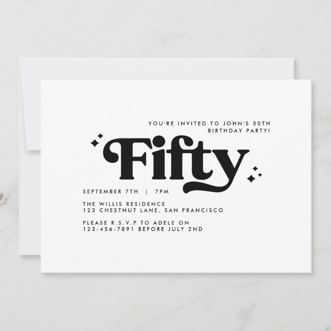 Convites Noivado branco preto mínimo 50 anos (Frente)