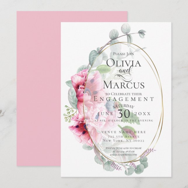 Convites NOIVADO | Cápsulas de Cana Rosa Aquarela Eucalyptu (Frente/Verso)