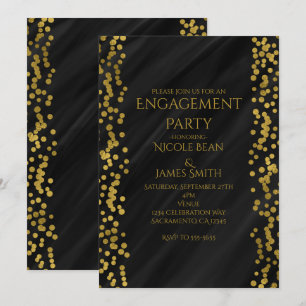 Convites Noivado Casamento Glam Moderno Preto e Dourado Fal