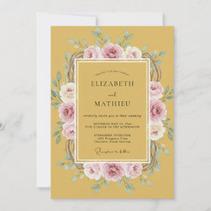 Convites Noivado Casamento Romance Floral Ocre