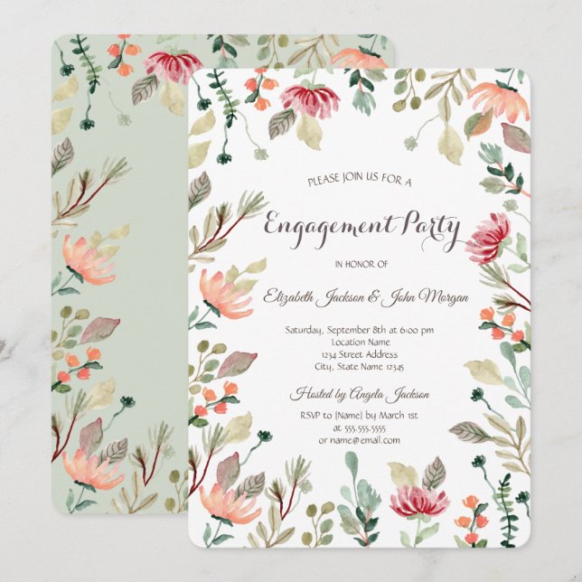 Convites Noivado Chic Wildflower (Frente/Verso)