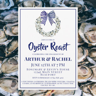 Convites Noivado com Arco de Fita Listrada Azul Oyster