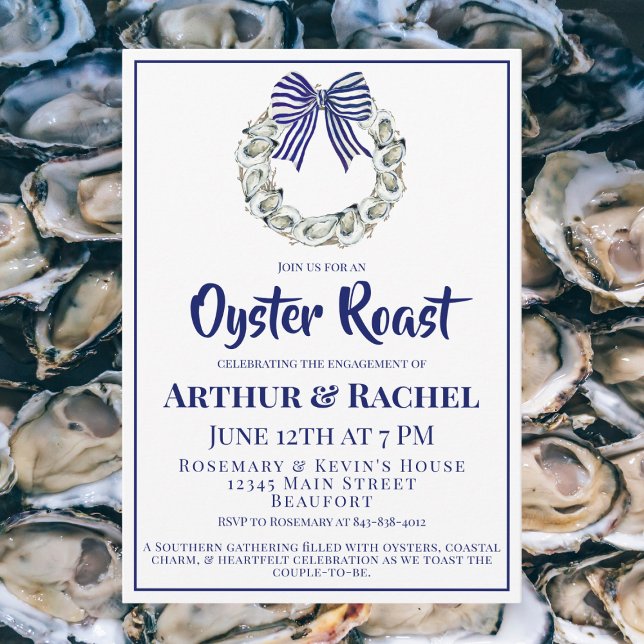 Convites Noivado com Arco de Fita Listrada Azul Oyster (Criador carregado)