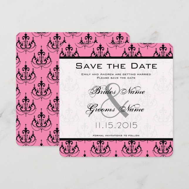 Convites Noivado com Cristal de Pink Save the Date (Frente/Verso)