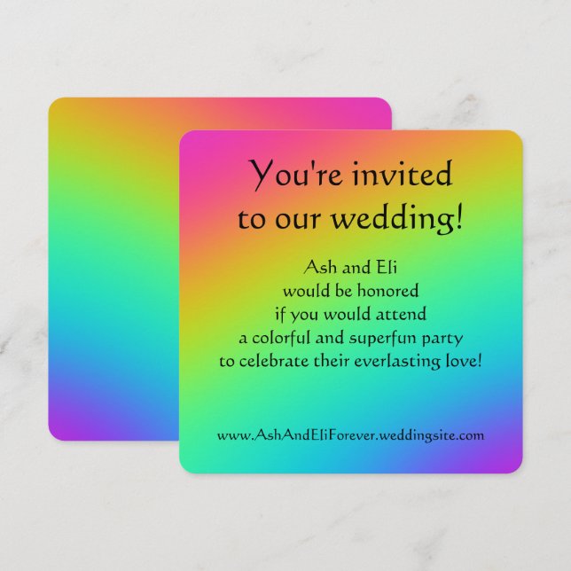 Convites Noivado com Gradiente de Arco-Íris Intenso (Frente/Verso)