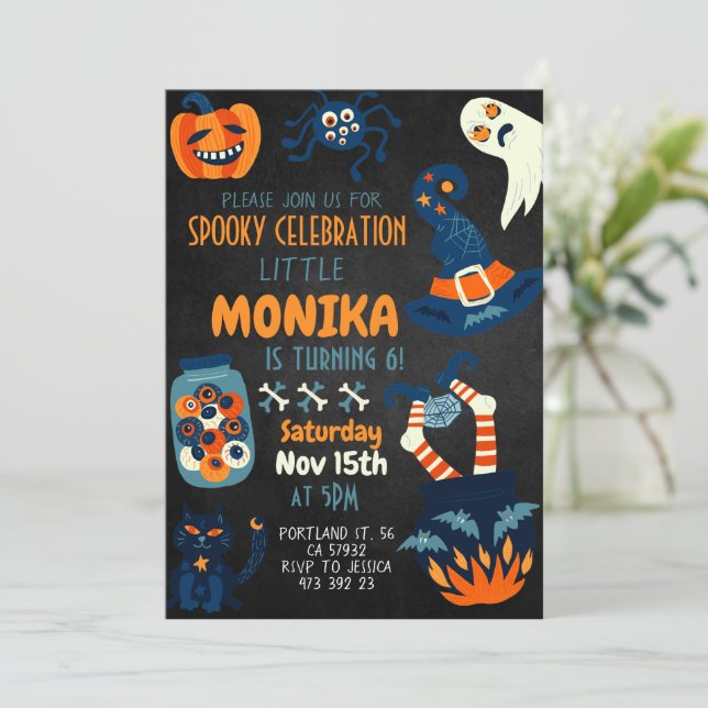 Convites Noivado da Bruxa Negra do Halloween Cauldron (Em pé/Frente)