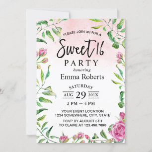 Convites Noivado da Menina Floral Elegante de Aquarela Doce